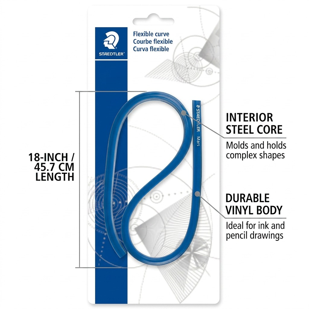 STAEDTLER – Courbe flexible 18 po (450 mm), réf. 97160-18BK03 — caractéristiques illustrées