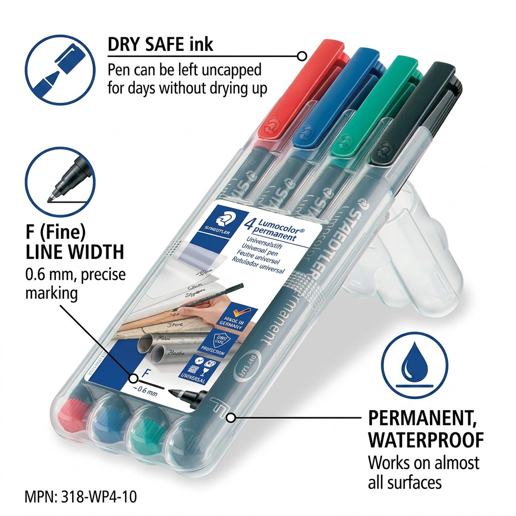 STAEDTLER Lumocolor – 4 marqueurs permanents fins, réf. 318-WP4-10 — vue du produit 6