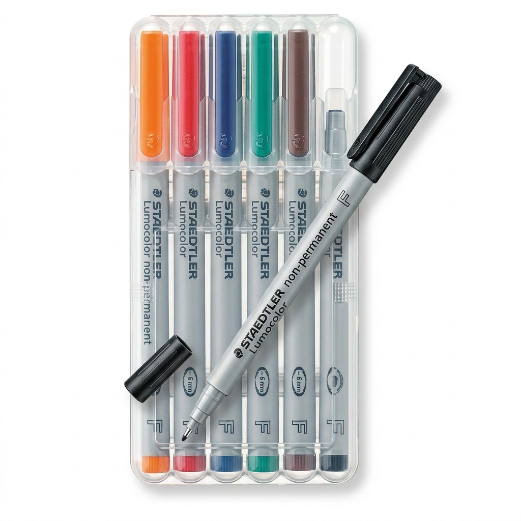STAEDTLER Lumocolor – 6 marqueurs effaçables fin, réf. 316-WP6-10 — vue du produit sur fond clair