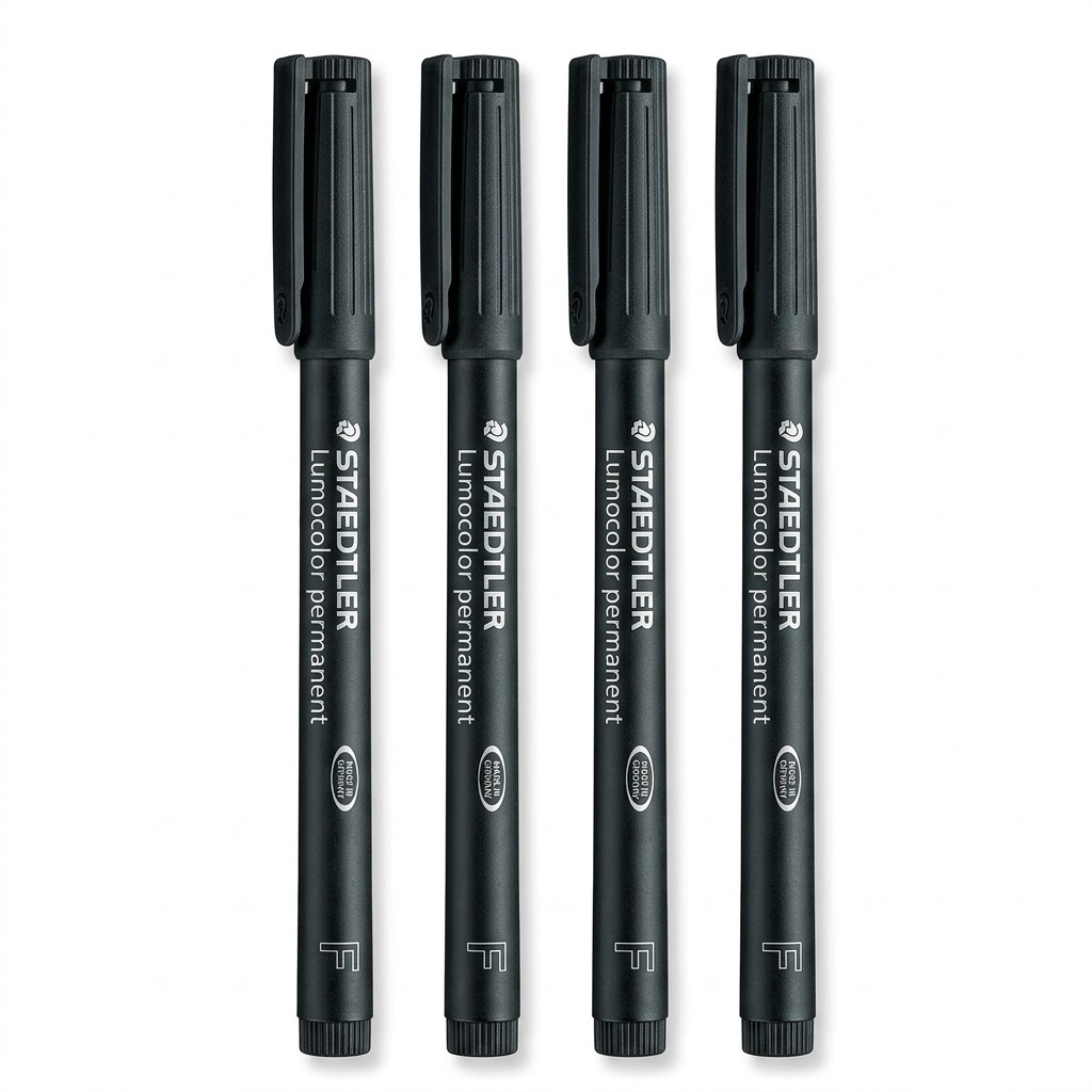 STAEDTLER Lumocolor – 4 marqueurs permanents noirs fin, réf. 318-9BK4A610 — gros plan des détails