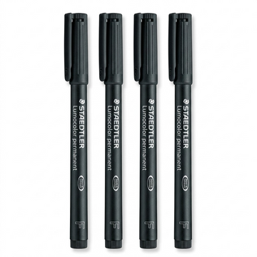 STAEDTLER Lumocolor – 4 marqueurs permanents noirs fin, réf. 318-9BK4A610 — gros plan des détails