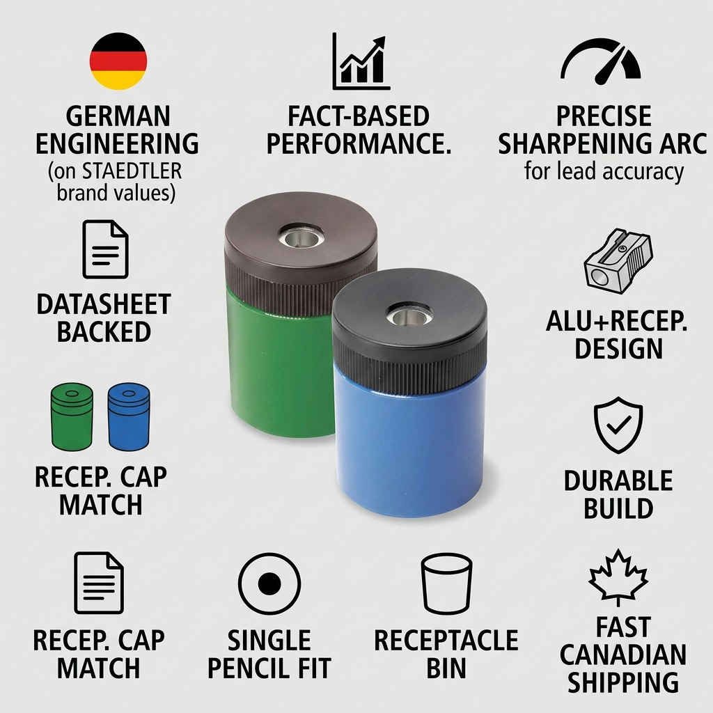 STAEDTLER Taille-crayon rond en aluminium avec réservoir, réf. 511-63-A6 — présentation des caractéristiques