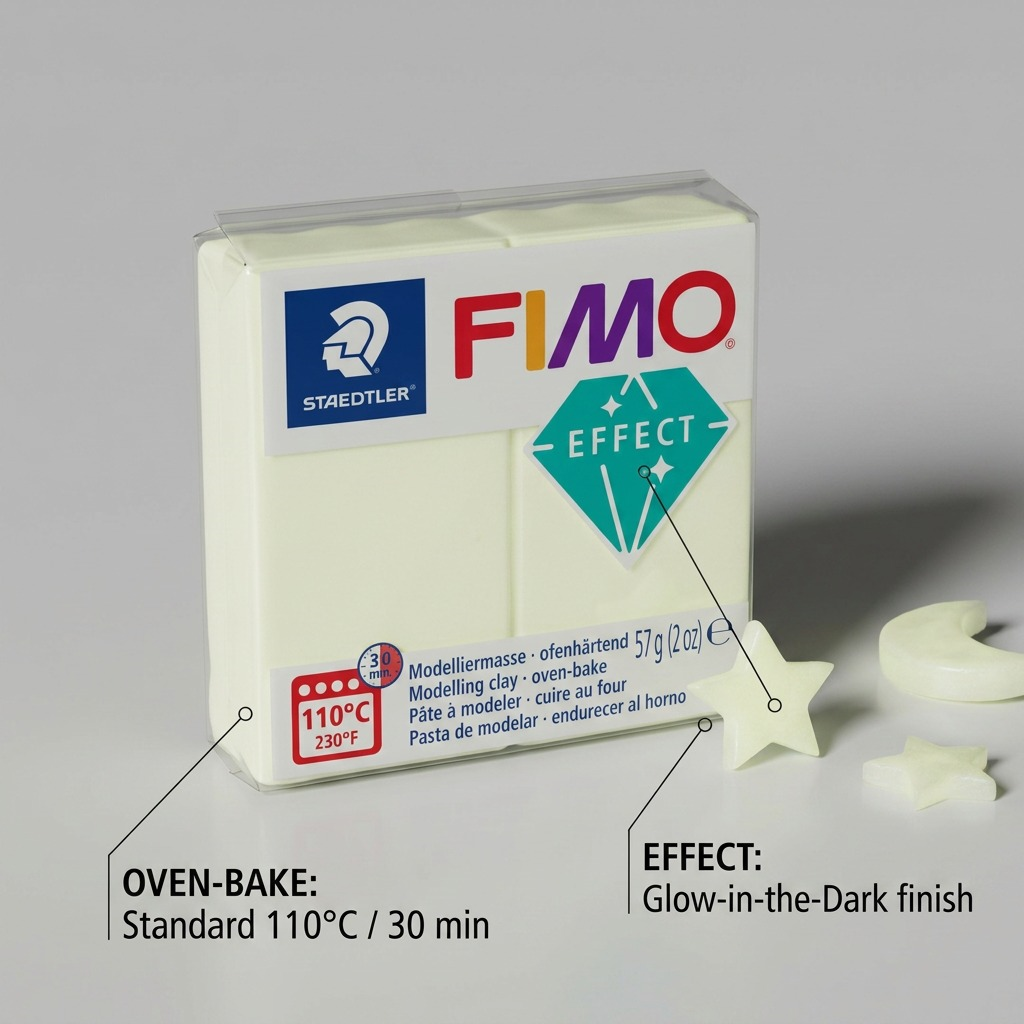 FIMO Effect – Pâte phosphorescente 57 g, réf. 8010-041 — caractéristiques illustrées