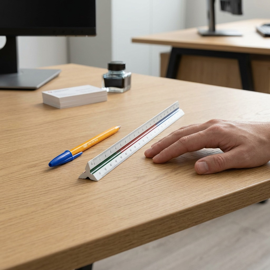 A high-resolution hero shot of the STAEDTLER Mars triangular scale on a pure white background.