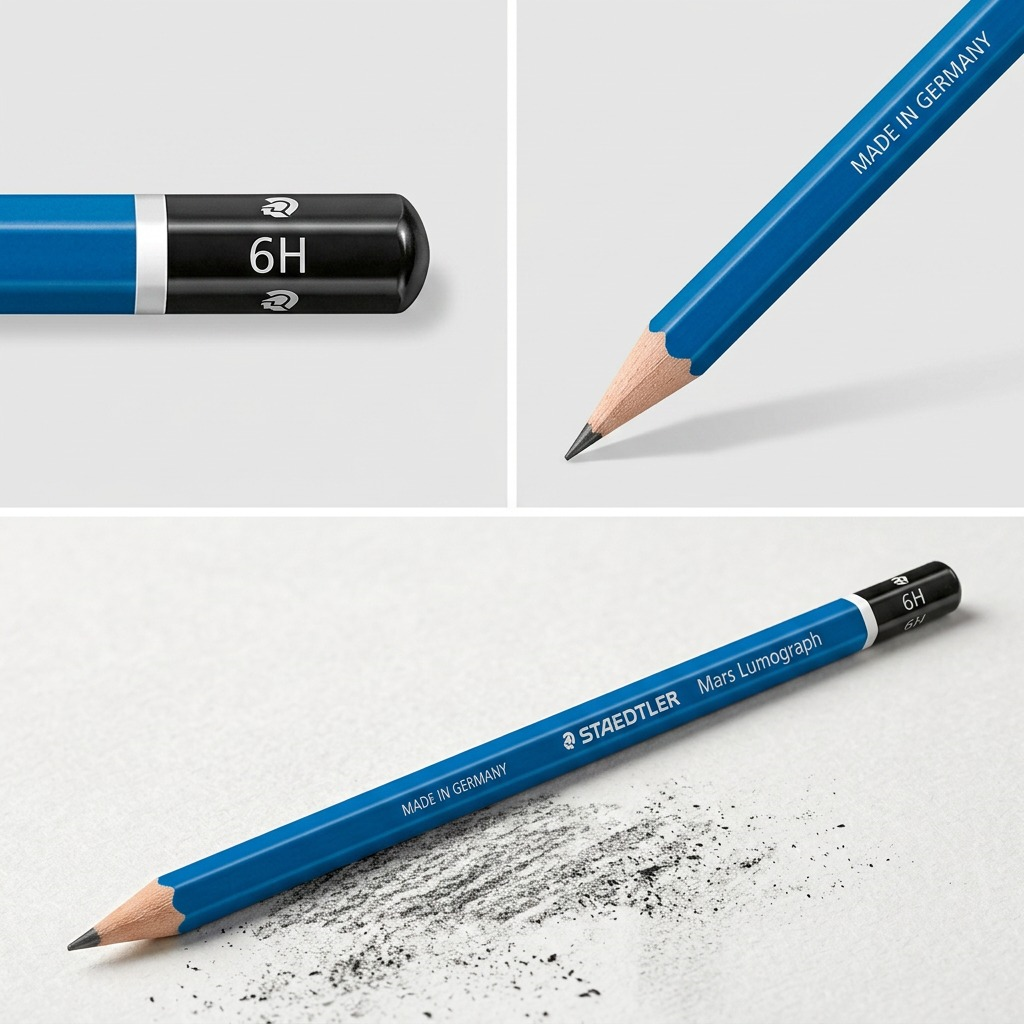 STAEDTLER Mars Lumograph – Crayon graphite 6H, réf. 100-6H-35 — gros plan des détails