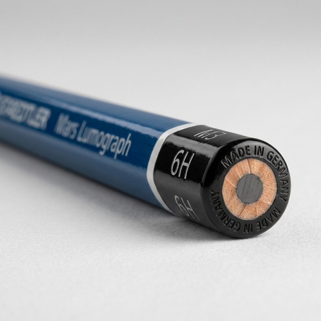 STAEDTLER Mars Lumograph – Crayon graphite 6H, réf. 100-6H-35 — gros plan des détails