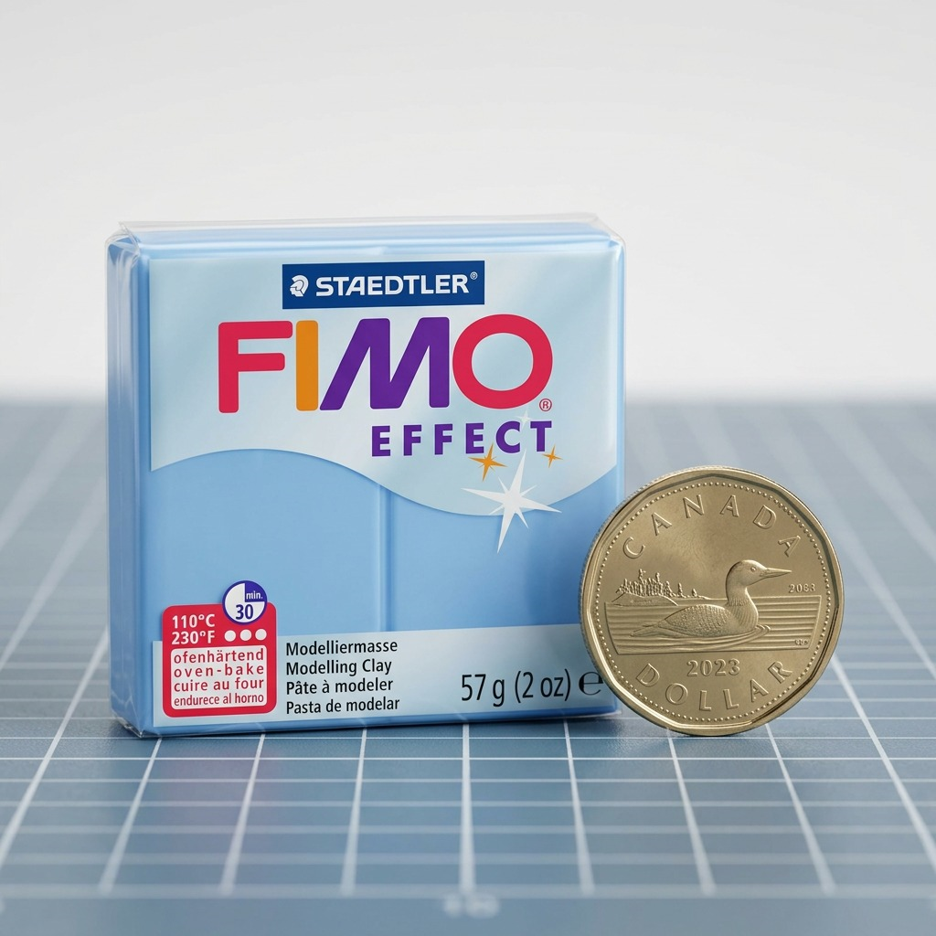 A central, high-resolution hero shot of a single block of STAEDTLER FIMO Effect Blue Agate modelling clay, in its clear wrap, set against a seamless pure white background.