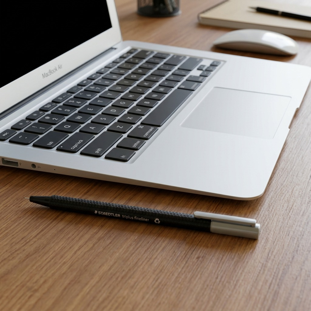 Pure high-resolution hero shot of a single black Staedtler Triplus Fineliner on a white background.