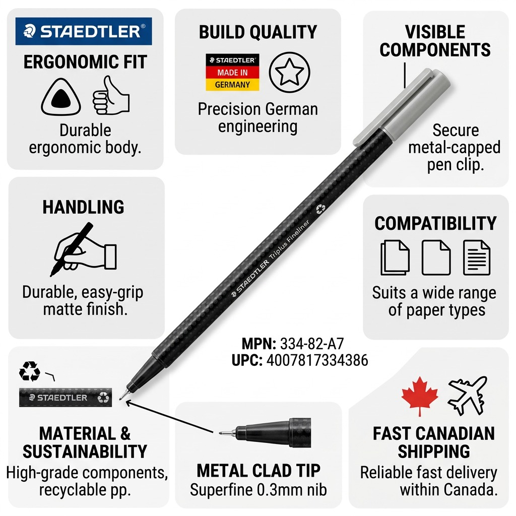 STAEDTLER triplus fineliner – Fineliner 0,3 mm gris, réf. 334-82-A7 — caractéristiques illustrées