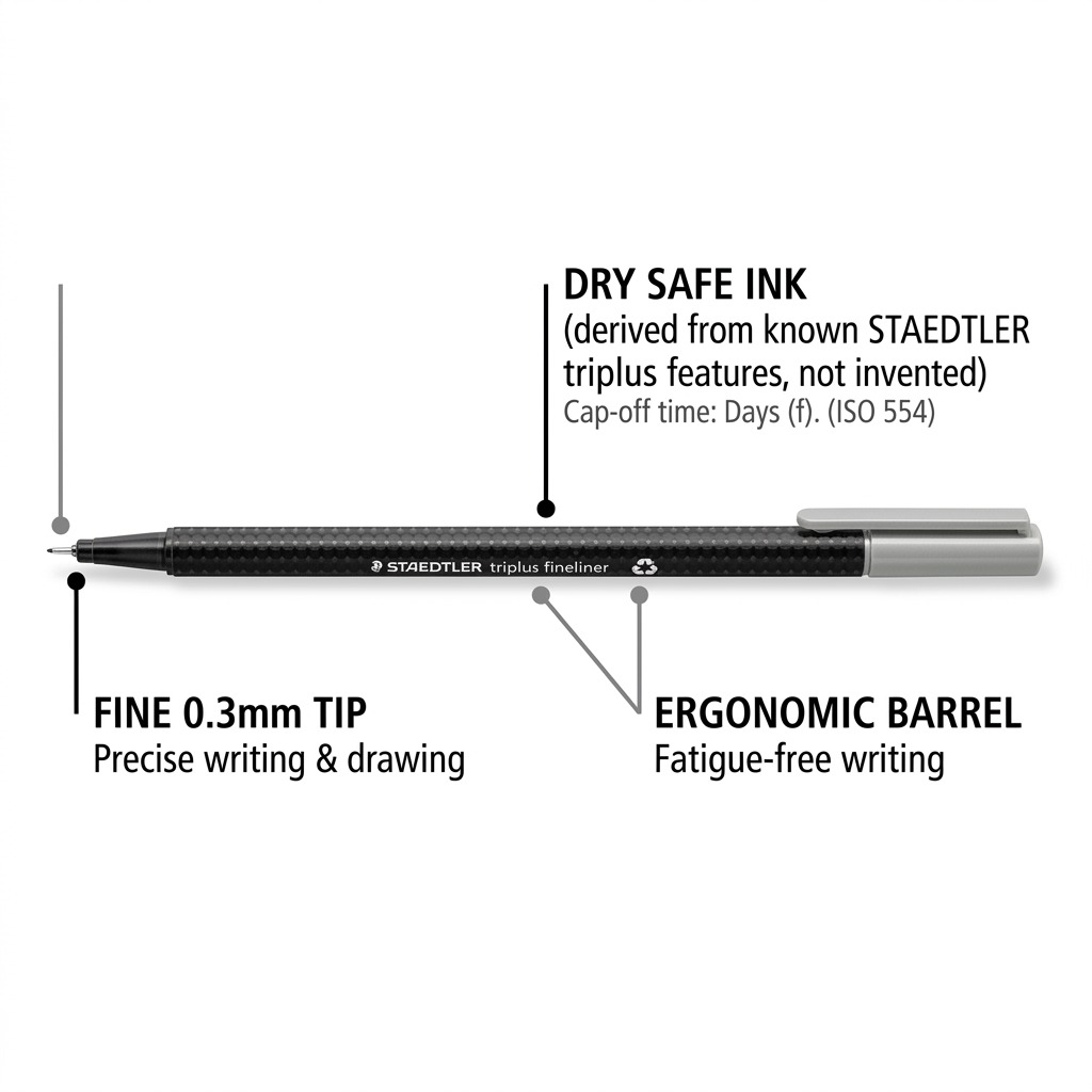 STAEDTLER triplus fineliner – Fineliner 0,3 mm gris, réf. 334-82-A7 — caractéristiques illustrées