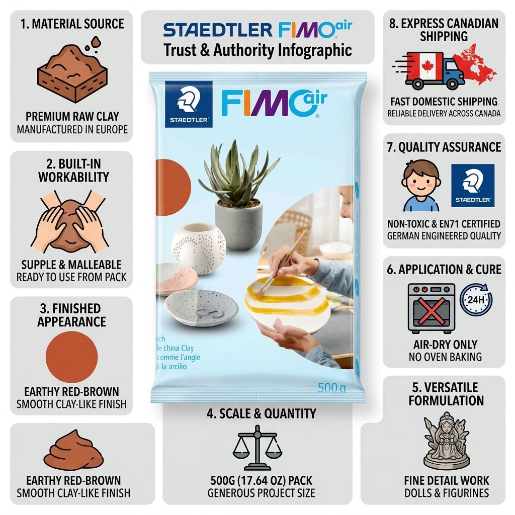 FIMOair – Pâte terre cuite 500 g, réf. 8100-76 — caractéristiques illustrées