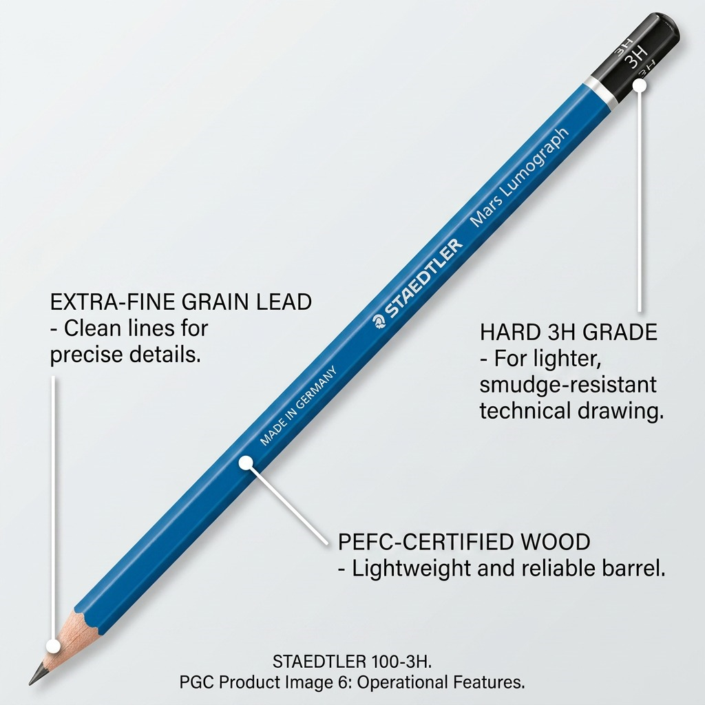 STAEDTLER Mars Lumograph – Crayon graphite 3H, réf. 100-3H-35 — gros plan des détails