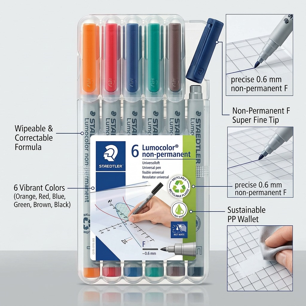 STAEDTLER Lumocolor – 6 marqueurs effaçables fin, réf. 316-WP6-10 — vue du produit 6