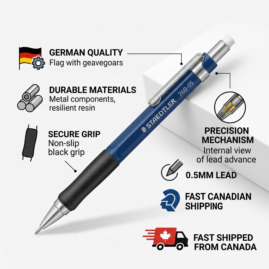 STAEDTLER – Porte-mine graphite 0,5 mm, réf. 760-05 — gros plan des détails