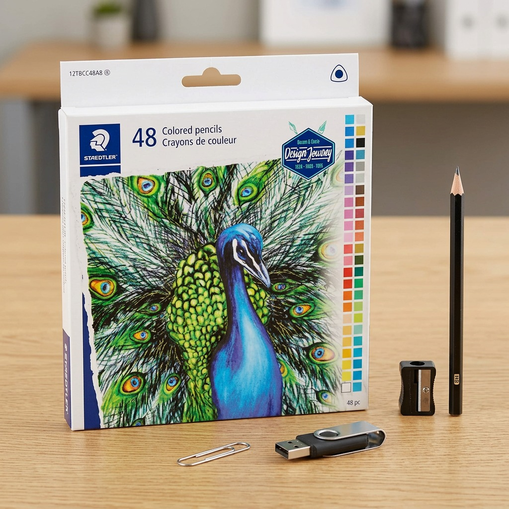 A high-resolution, pure product hero shot of the 127BCC48A6 Staedtler 48 coloured pencils set.