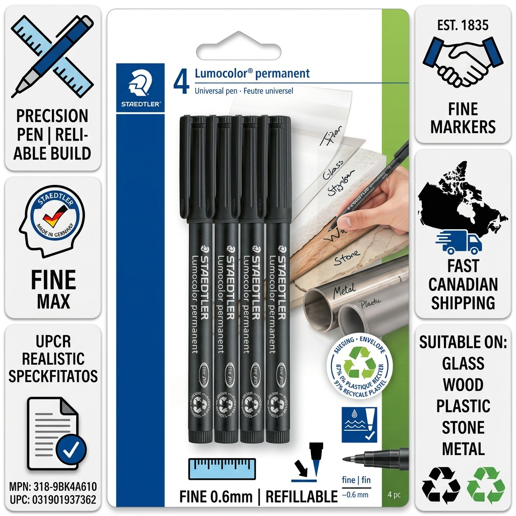 STAEDTLER Lumocolor – 4 marqueurs permanents noirs fin, réf. 318-9BK4A610 — vue du produit 8