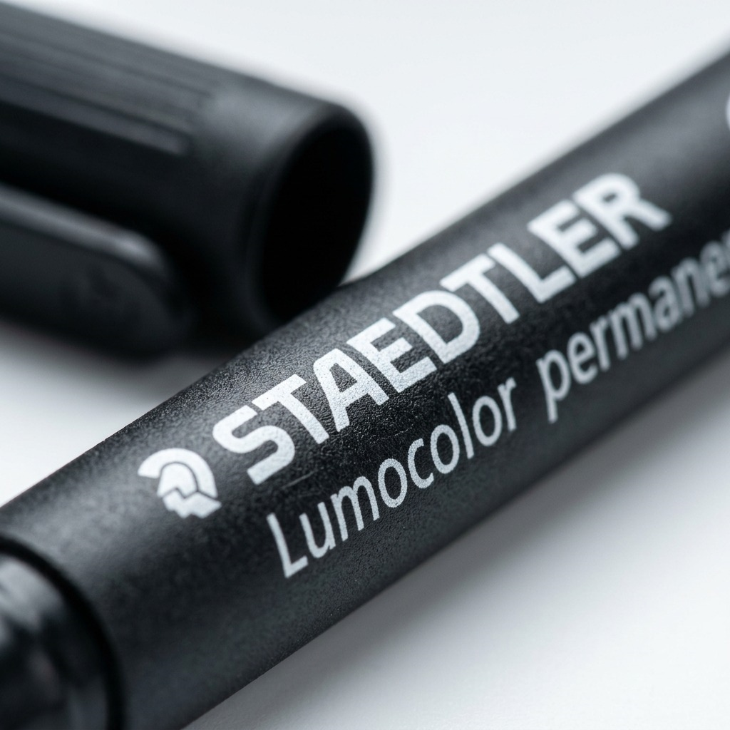 STAEDTLER Lumocolor – 4 marqueurs permanents noirs fin, réf. 318-9BK4A610 — gros plan des détails