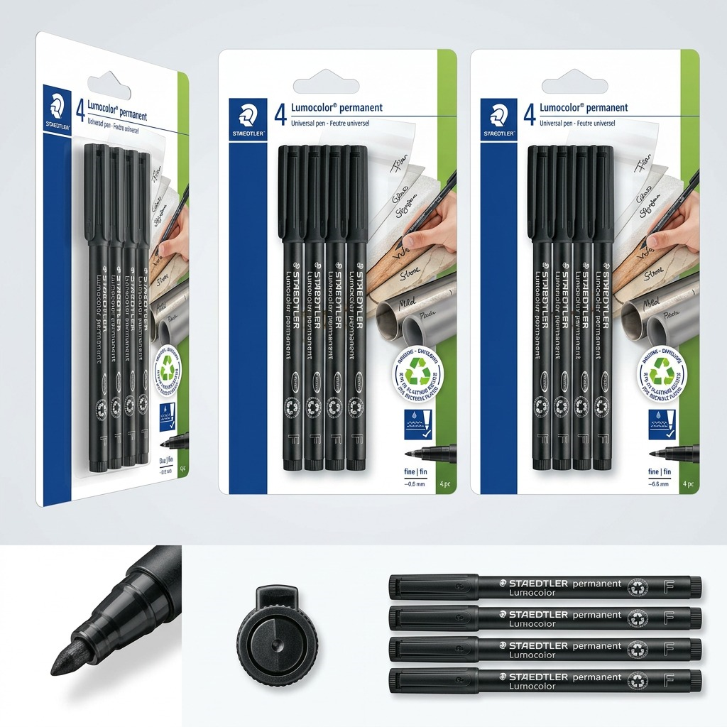 STAEDTLER Lumocolor – 4 marqueurs permanents noirs fin, réf. 318-9BK4A610 — vue du produit 5