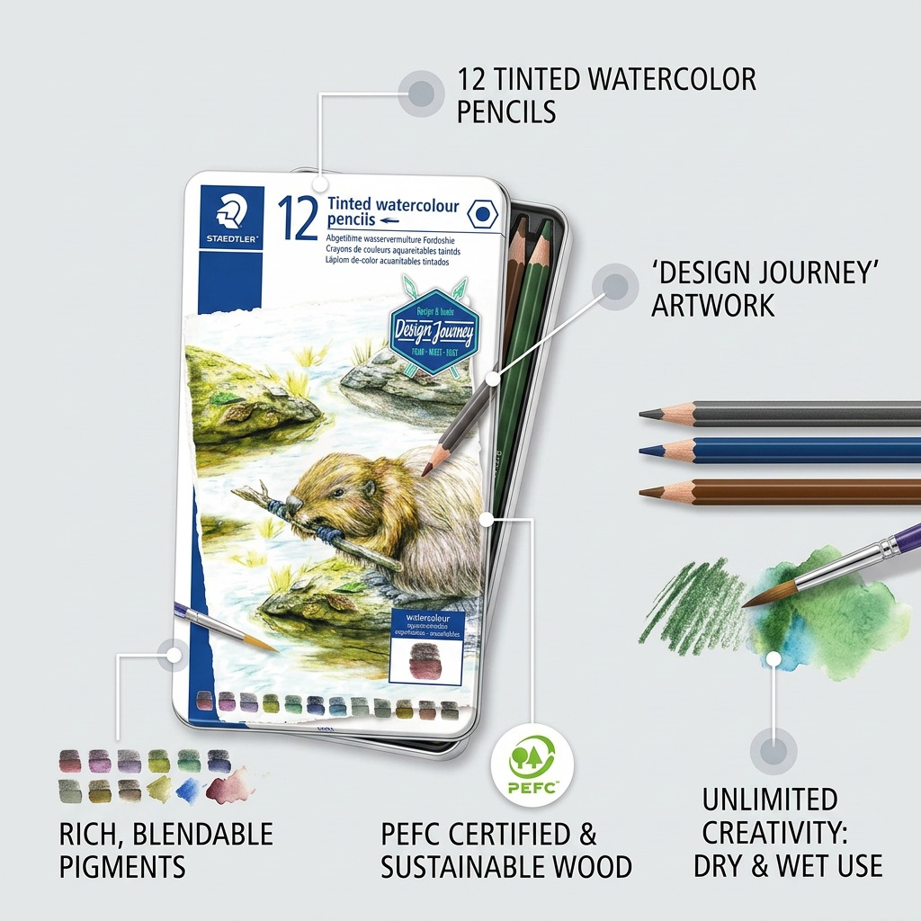 STAEDTLER 12 crayons couleur teintés, réf. 14610T-M12 — vue du produit sur fond clair