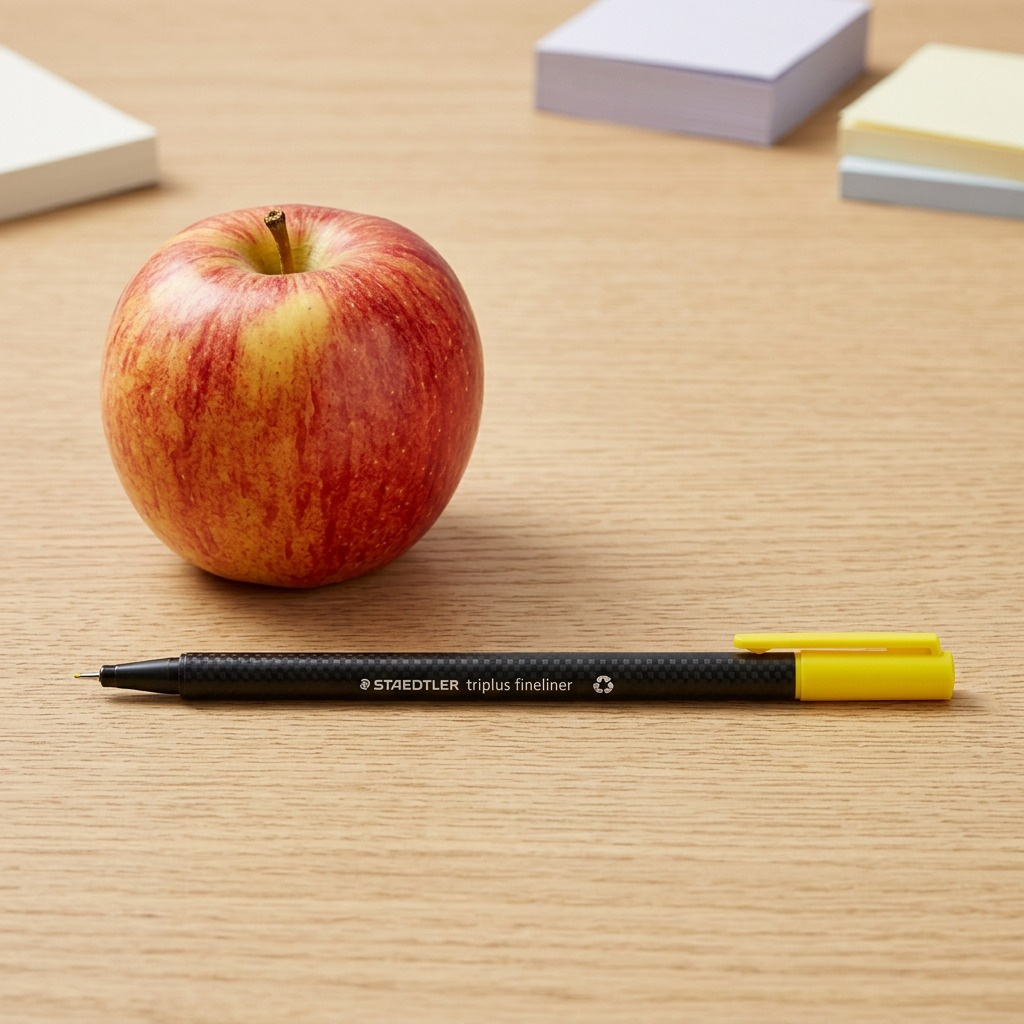 Hero shot of the black and yellow STAEDTLER triplus fineliner, centered on a pure white background.