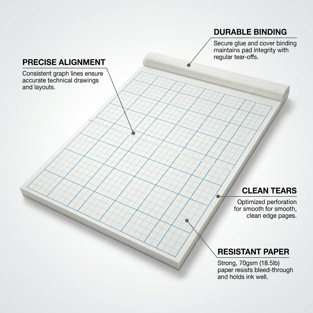 STAEDTLER – Bloc de papier quadrillé 8,5 × 11 po, réf. 937-811P4-02 — caractéristiques illustrées