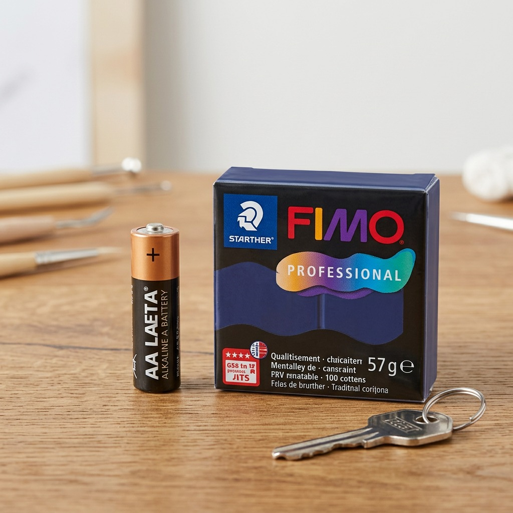 A crisp, high-resolution hero image of a block of FIMO Professional Navy Blue 57g modeling clay.