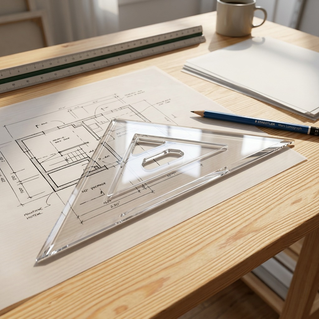 STAEDTLER – Équerre transparente 12 po, 45°/90°, réf. 964-12-45-NA — vue en utilisation