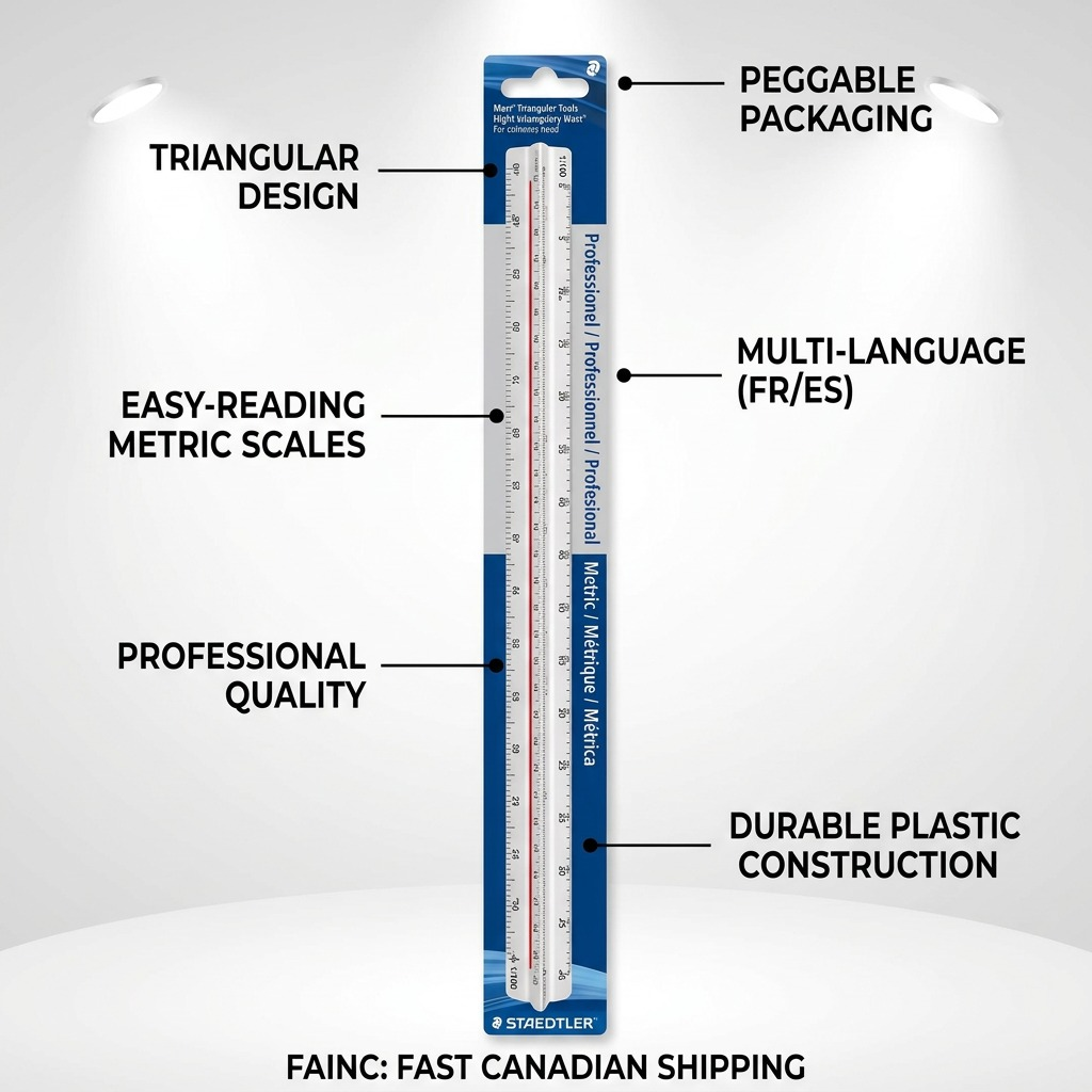 STAEDTLER – Règle triangulaire métrique 30 cm, réf. 987-18-4BK — caractéristiques illustrées
