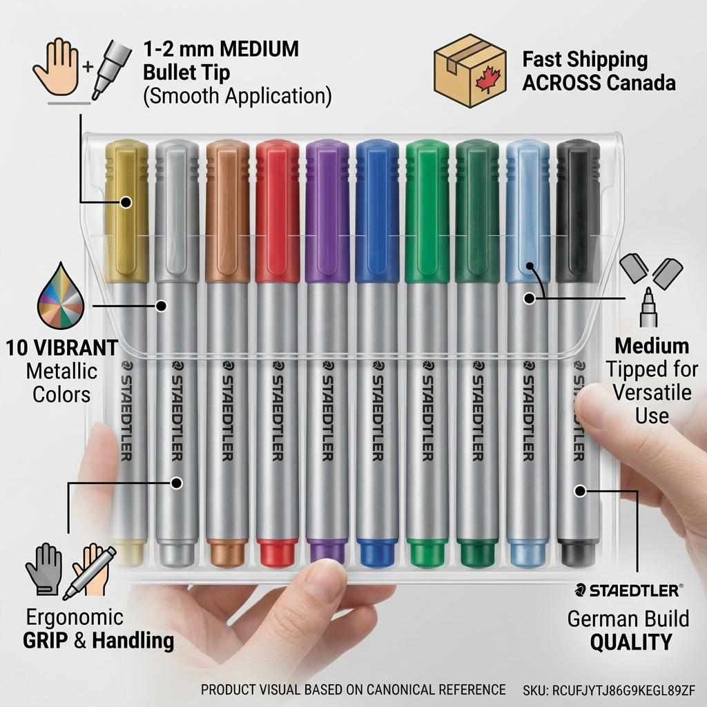 STAEDTLER – Lot de 10 marqueurs métal 1 à 2 mm, réf. 8323TB10A6 — caractéristiques illustrées