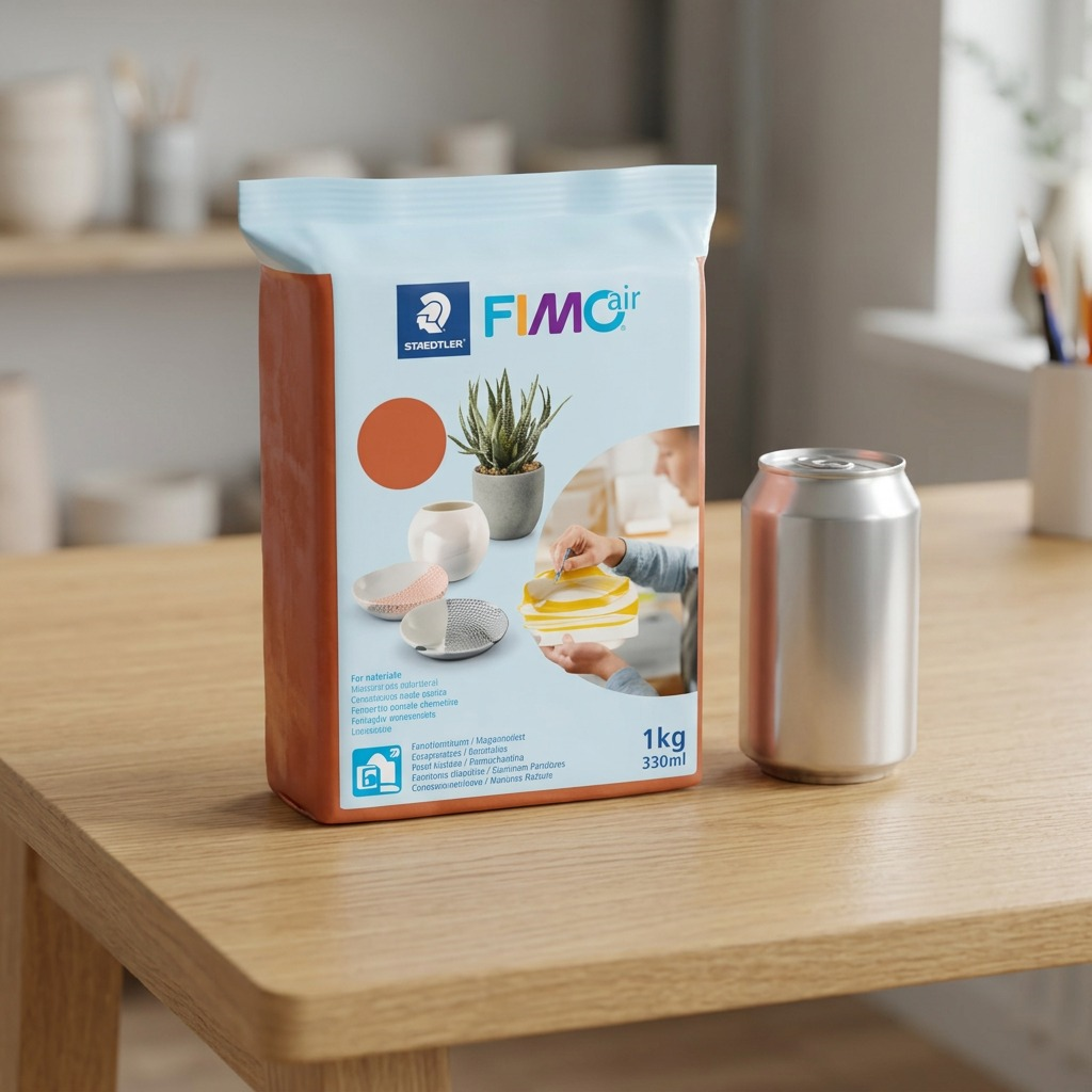A high-resolution, centered image of a 1kg Terracotta block of STAEDTLER Fimoair Modelling Clay (MPN 8101-76) in its original bag, showcasing all brand markings, for an elegant e-commerce hero shot.