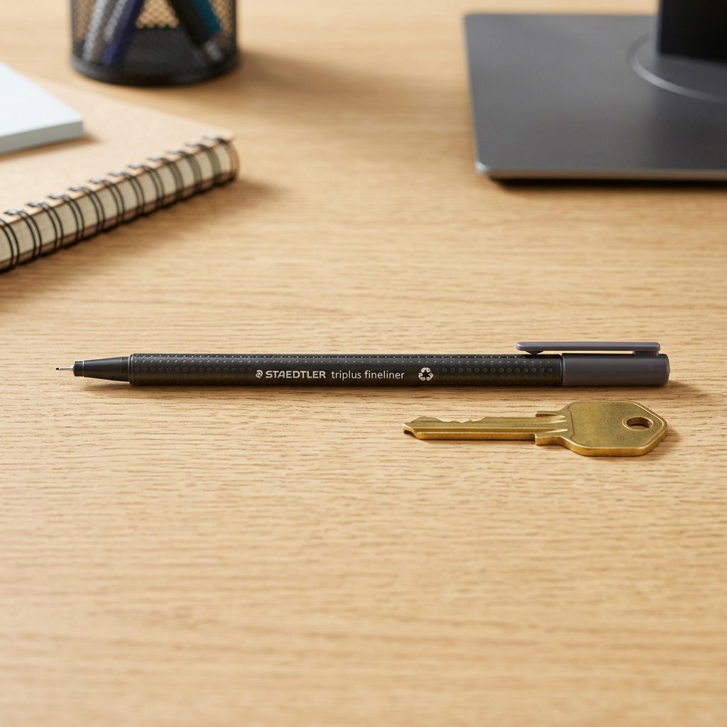 High-resolution hero shot of the STAEDTLER triplus Fineliner pen on a pure white background.