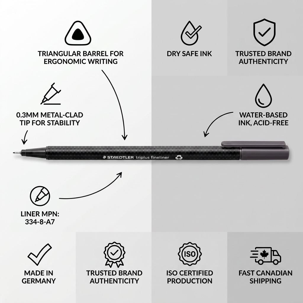 STAEDTLER triplus fineliner – Fineliner 0,3 mm gris clair, réf. 334-8-A7 — caractéristiques illustrées