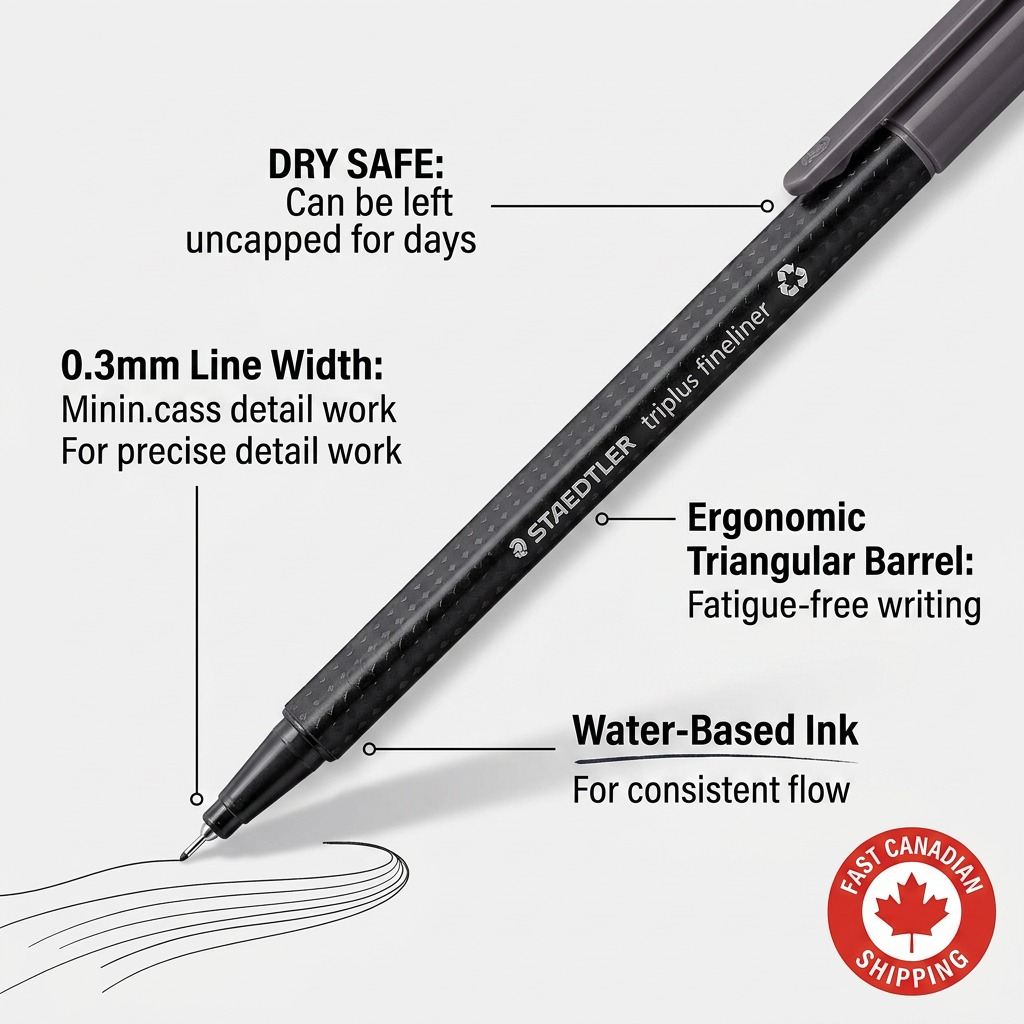 STAEDTLER triplus fineliner – Fineliner 0,3 mm gris clair, réf. 334-8-A7 — caractéristiques illustrées