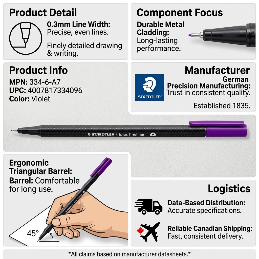 STAEDTLER triplus fineliner – Fineliner 0,3 mm violet, réf. 334-6-A7 — caractéristiques illustrées