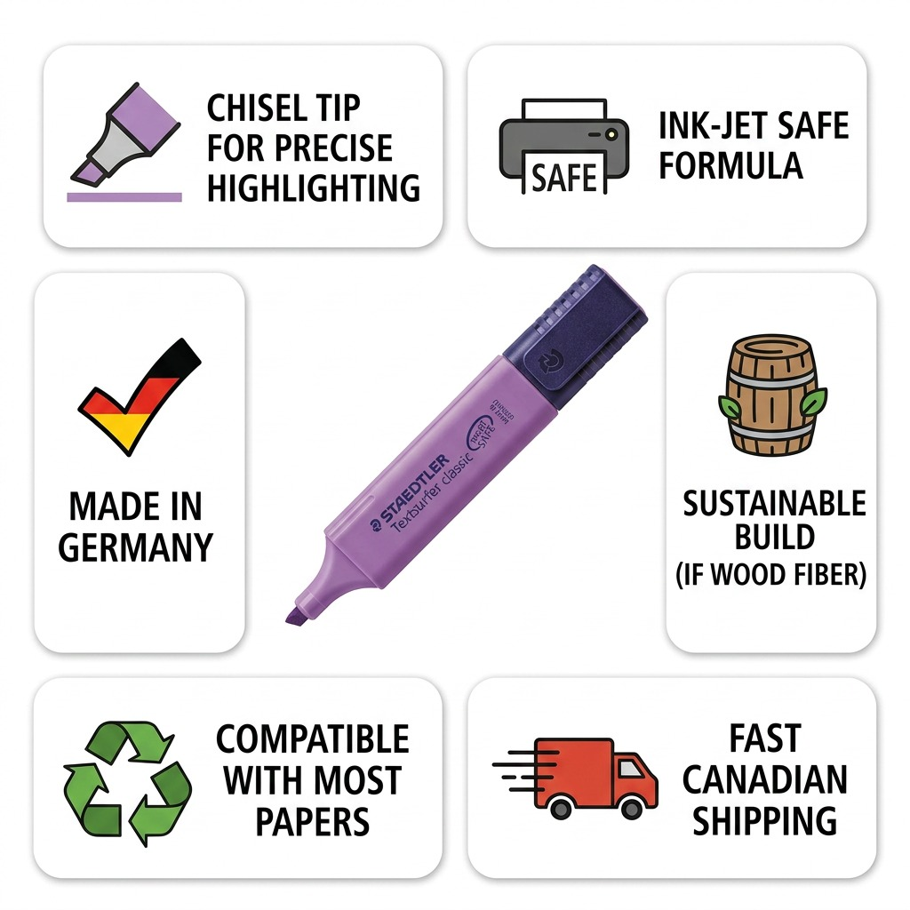 High-resolution, centered view of the STAEDTLER Textsurfer classic fluorescent violet highlighter against a pure white background. The purple body features dark purple markings and a dark purple cap, exactly matching image_0.png.