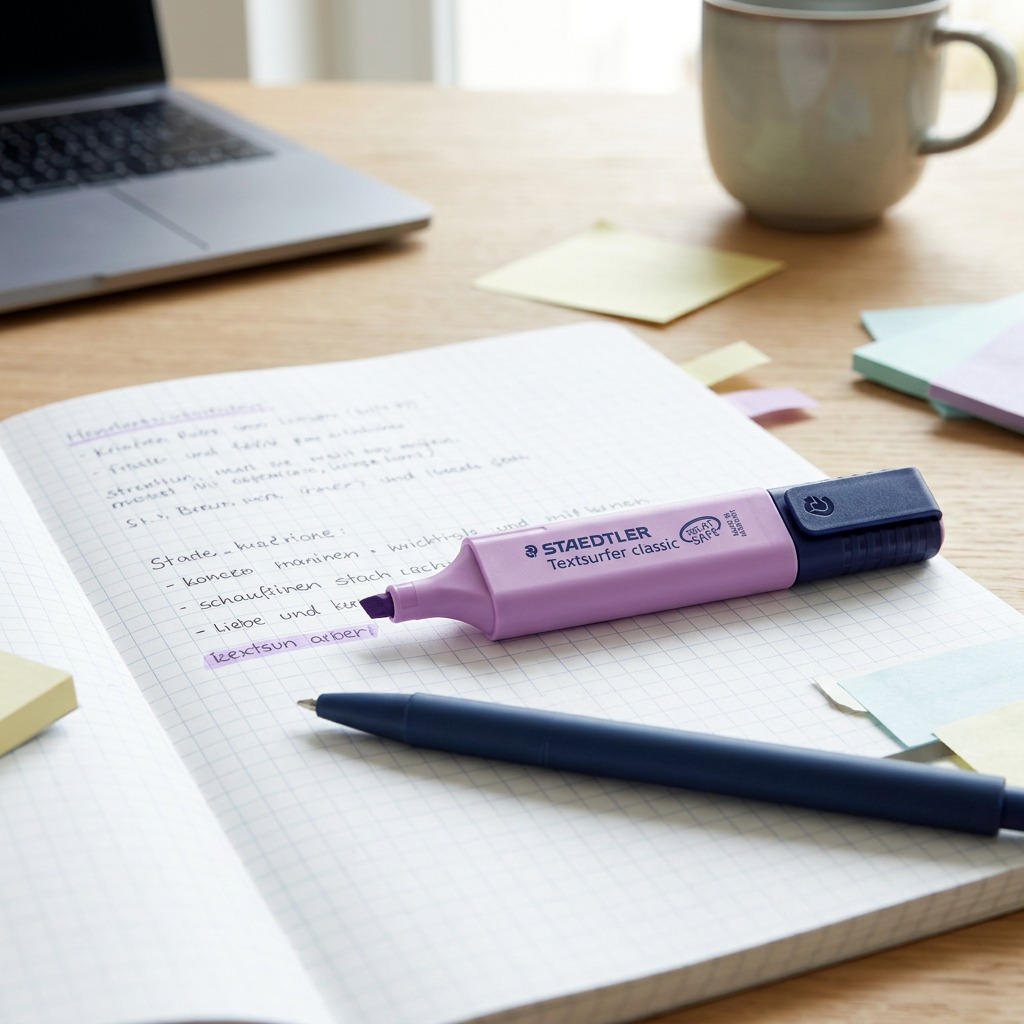 STAEDTLER Textsurfer classic – Surligneur fluorescent violet, référence 364-6-03 — vue en utilisation