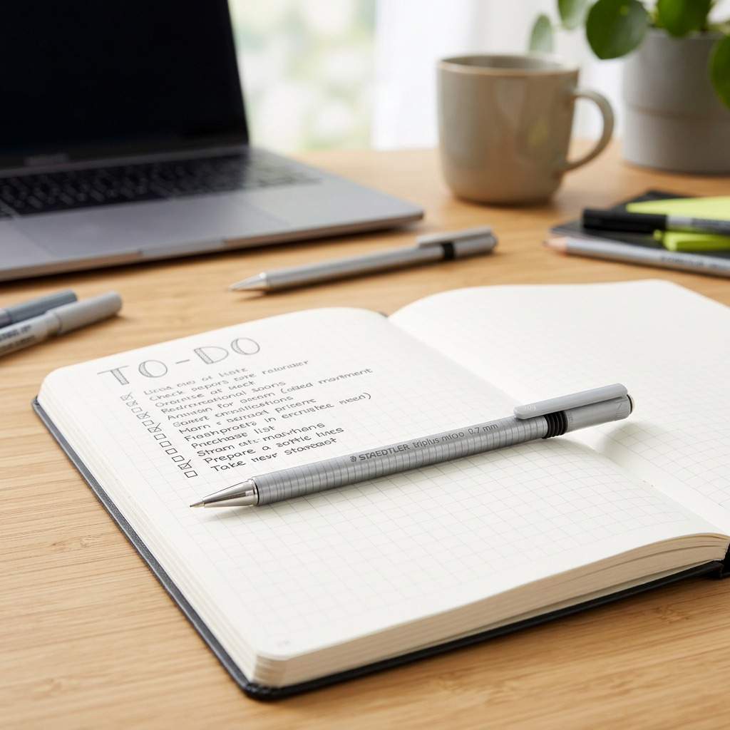STAEDTLER triplus – Porte-mine 0,7 mm pêche, réf. 77427-80A6 — présentation en utilisation