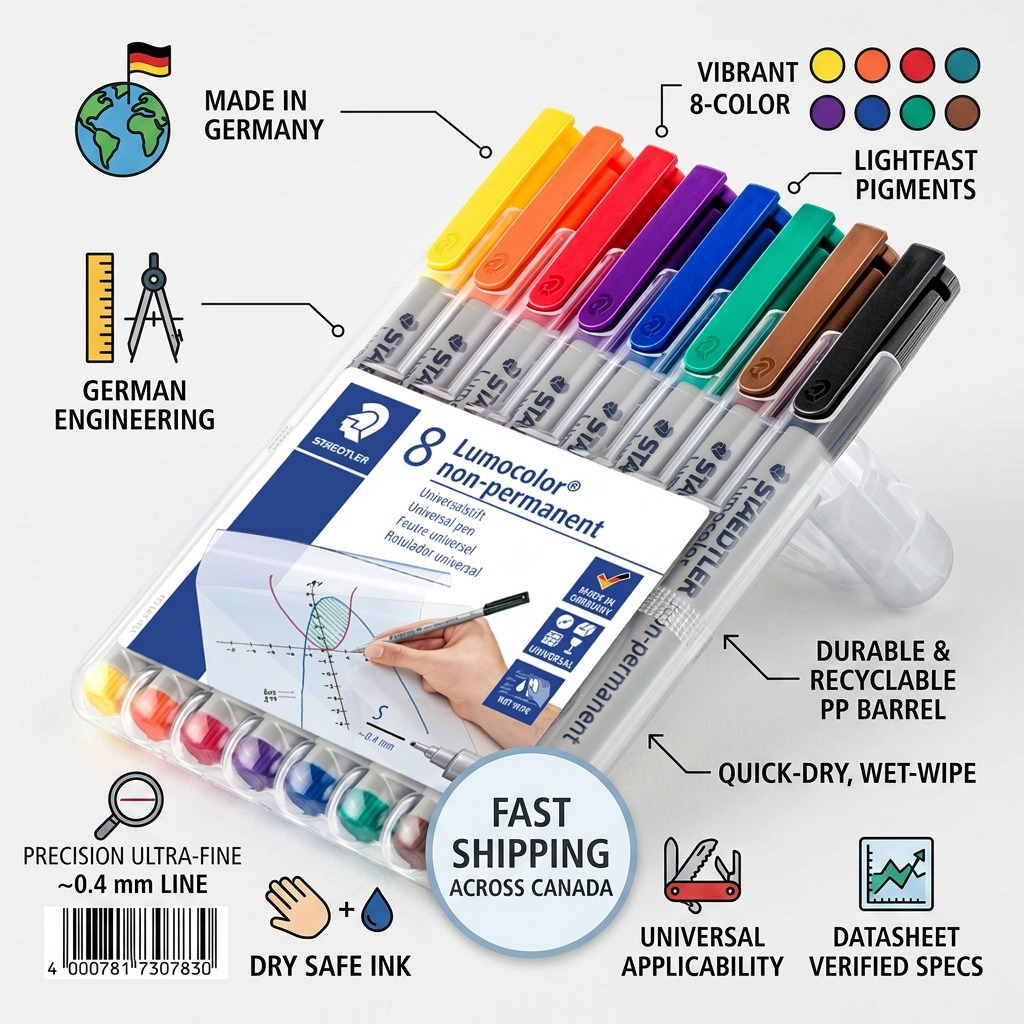 STAEDTLER Lumocolor – 8 marqueurs effaçables superfins, réf. 311-WP8-10 — gros plan des détails