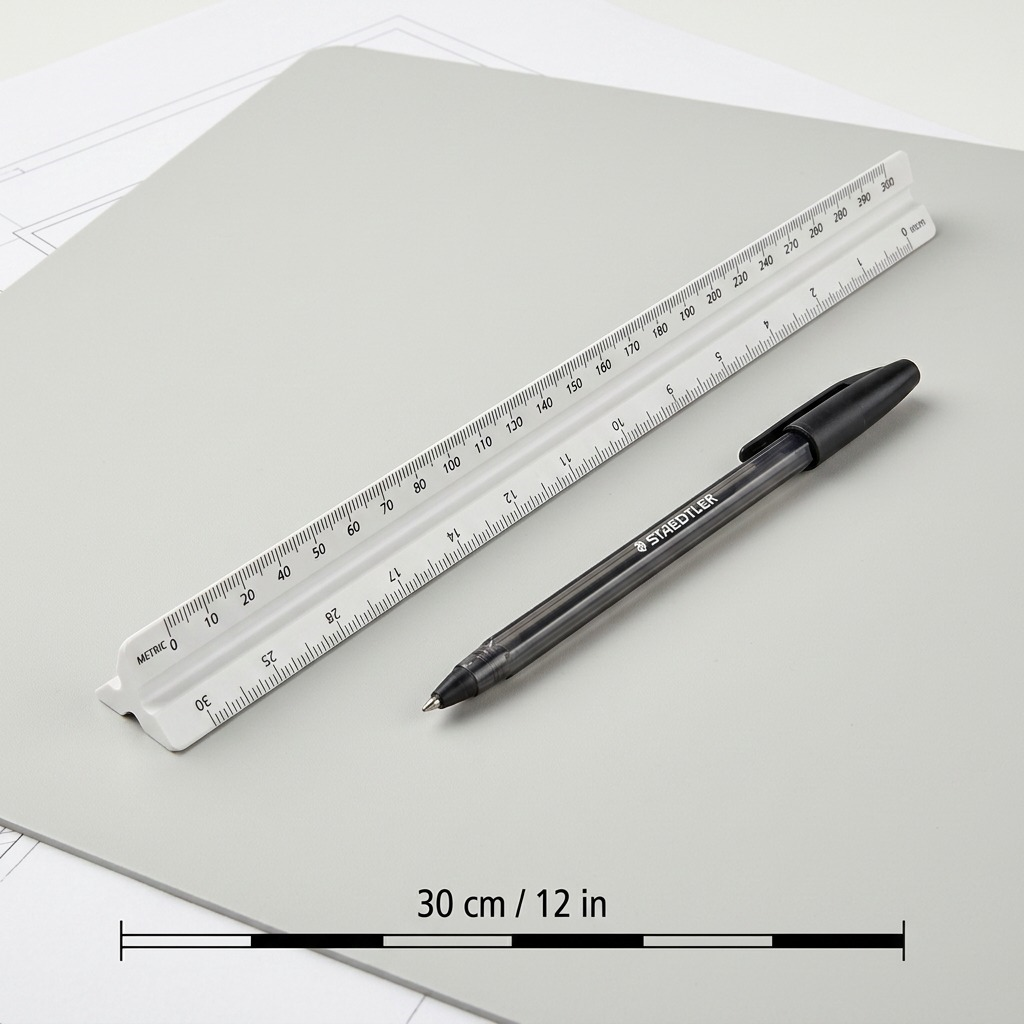 High-resolution hero shot of the STAEDTLER 987-18-1BK triangular ruler on a plain white background.