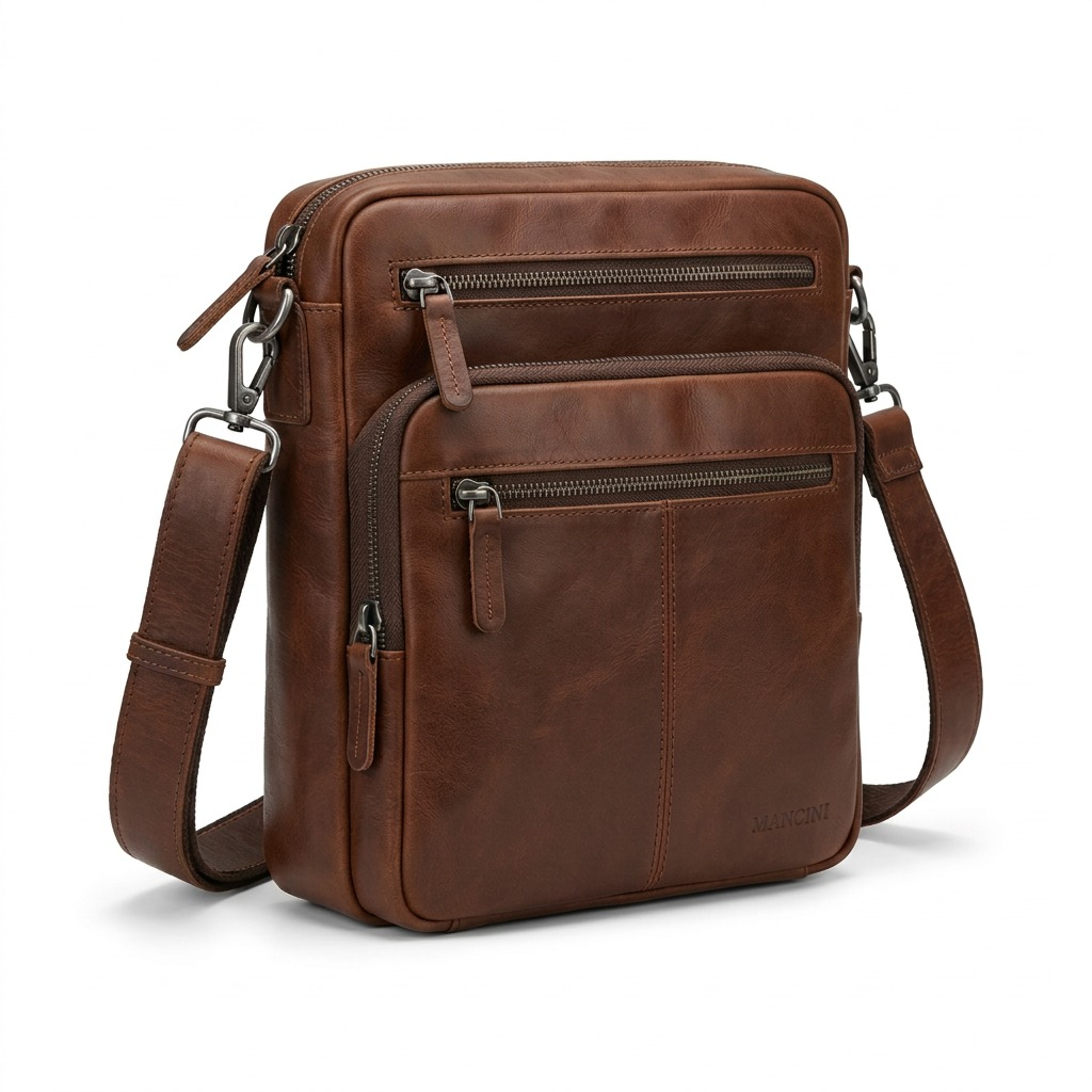 Mancini Large Brown Leather Unisex Bag (MPN: 1410-06-BROWN) premium hero shot.