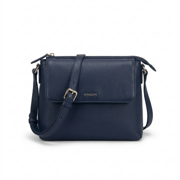 Mancini HBP1077-NAVY navy leather crossbody bag hero shot on white background.