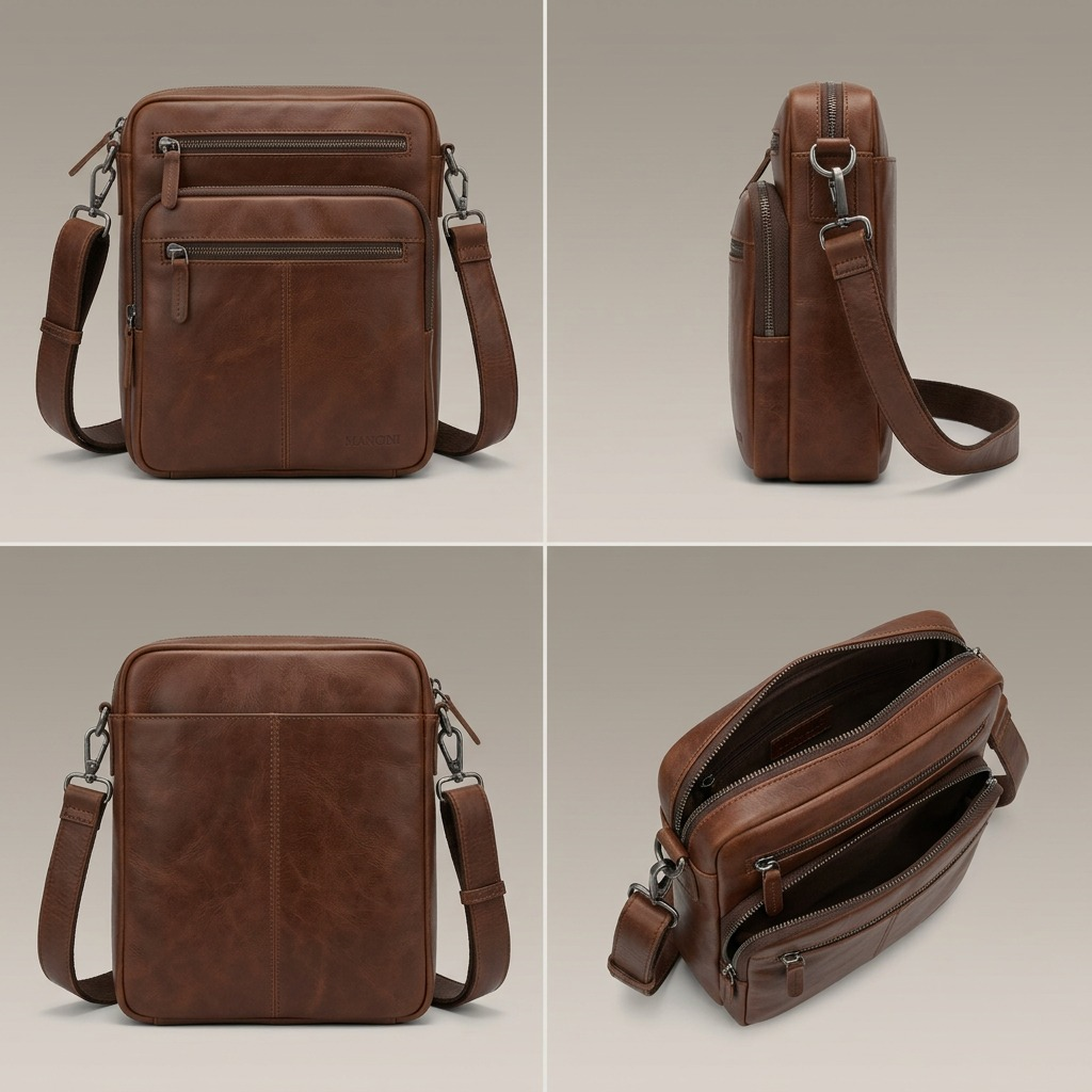 Mancini Large Brown Leather Unisex Bag (MPN: 1410-06-BROWN) premium hero shot.