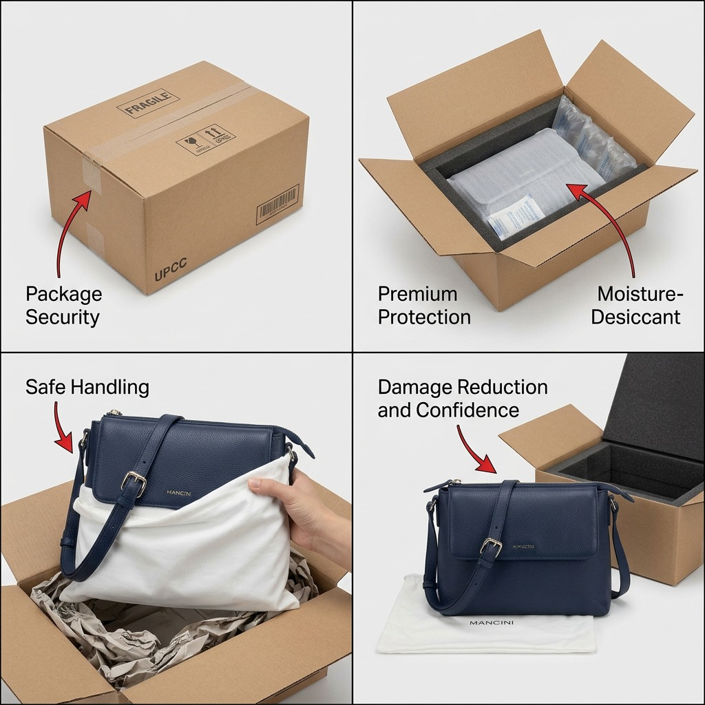 Matrix image 7 highlights premium, secure unboxing for the HBP1077-NAVY bag.
