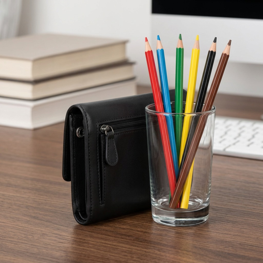Mancini Ladies Small Clutch Wallet in black leather, showing rear zipper and side stud, pure white background.