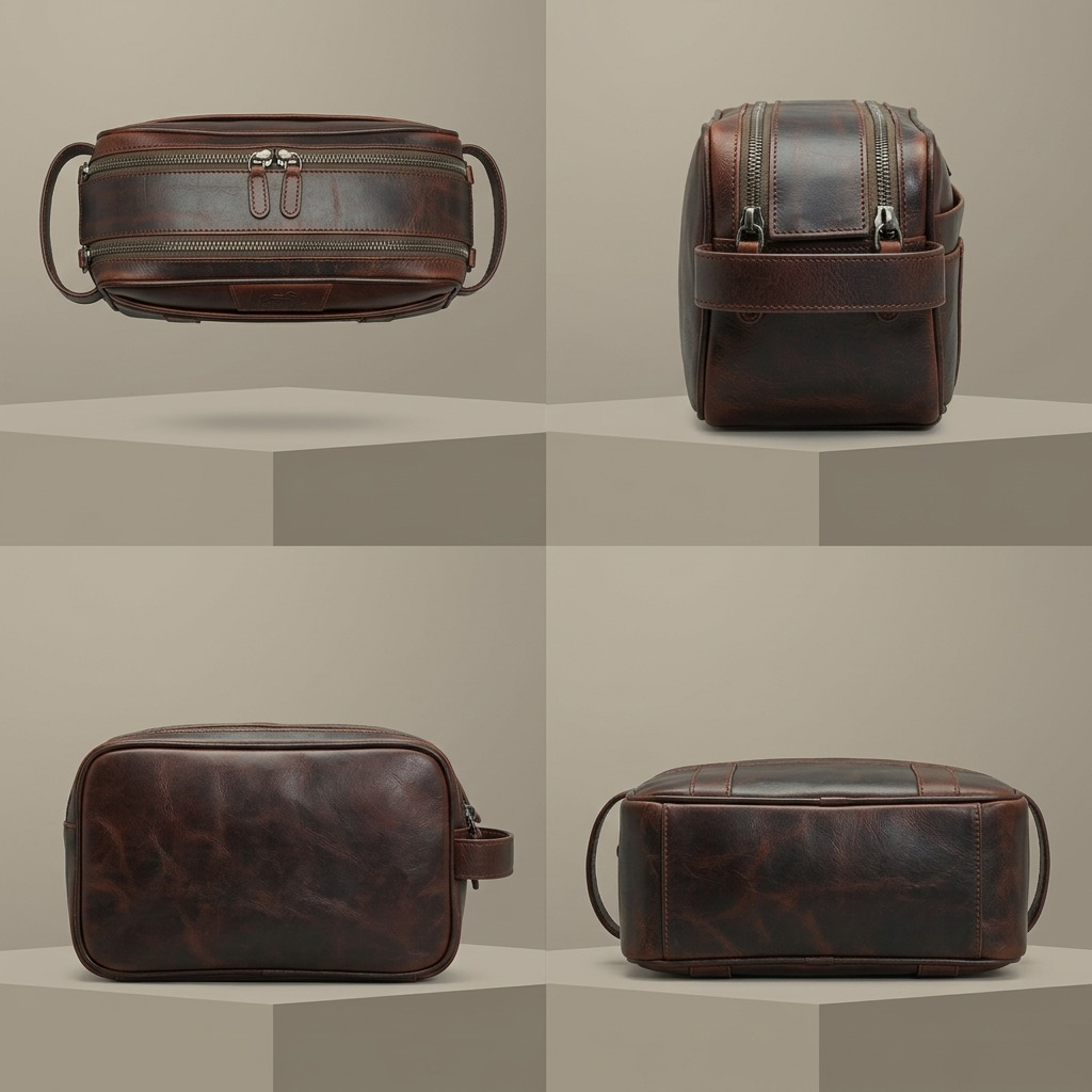 Trousse de toilette Buffalo brune à deux fermetures – Mancini, référence 99-54202-BROWN
