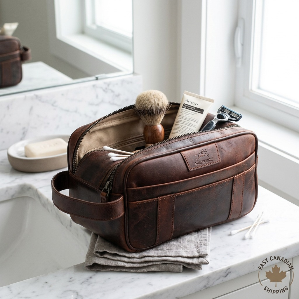 Trousse de toilette Buffalo brune à deux fermetures – Mancini, référence 99-54202-BROWN