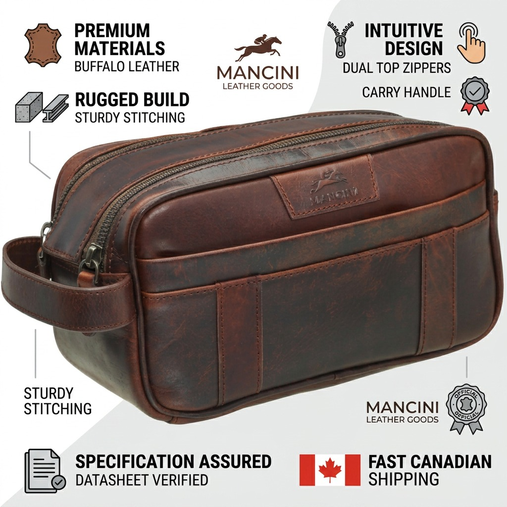 Mancini – Trousse de toilette Buffalo brune à deux fermetures — vue complémentaire 8, réf. 99-54202-BROWN