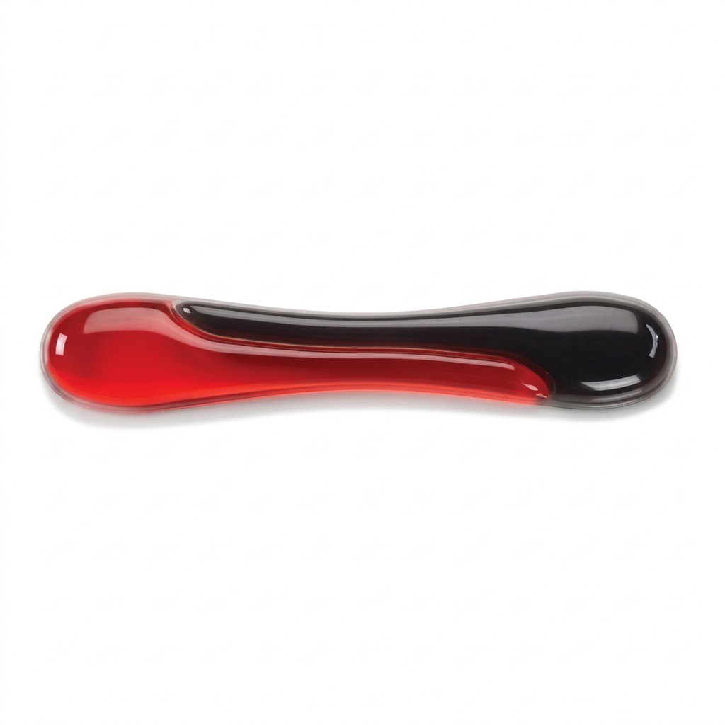 Kensington Duo Gel Keyboard Wrist Rest in red and black with a glossy finish and wavy gel canal.
