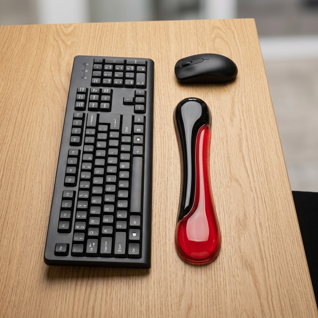 Kensington Duo Gel Keyboard Wrist Rest in red and black with a glossy finish and wavy gel canal.