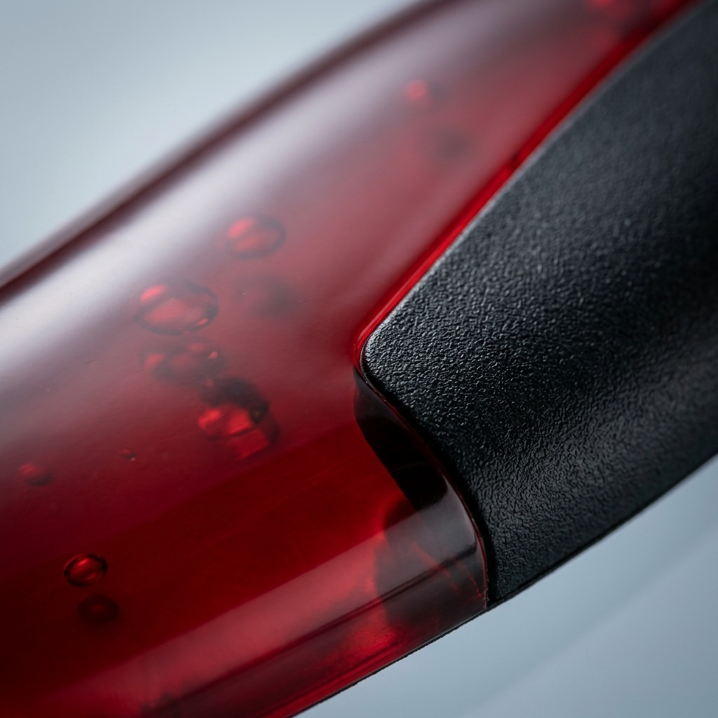 Macro detail of the Kensington Duo Gel Keyboard Wrist Rest showing red gel and textured black base.